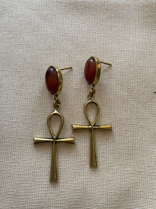 Ankh Agate earring